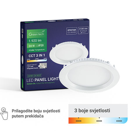 Led panel 24W 3CCT Ugradni Okrugli Green Tech