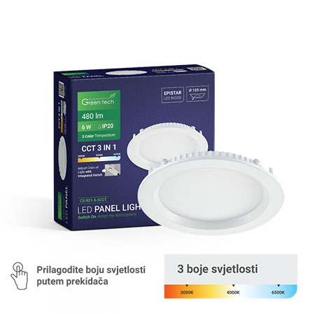 Led panel 6W 3CCT Ugradni Okrugli Green Tech