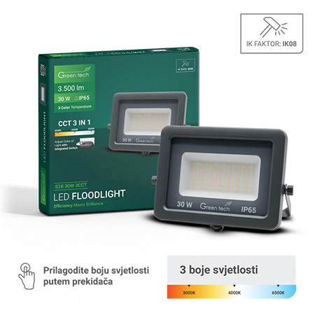 LED reflektor 30W, 3CCT, IP65, S3X-30W-3CCT Green Tech