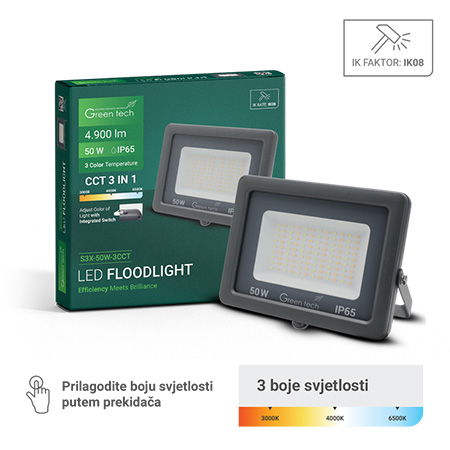 LED reflektor 50W, 3CCT, IP65, S3X-50W-3CCT Green Tech