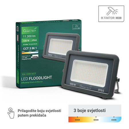 LED reflektor 100W, 3CCT, IP65, S3X-100W-3CCT Green Tech