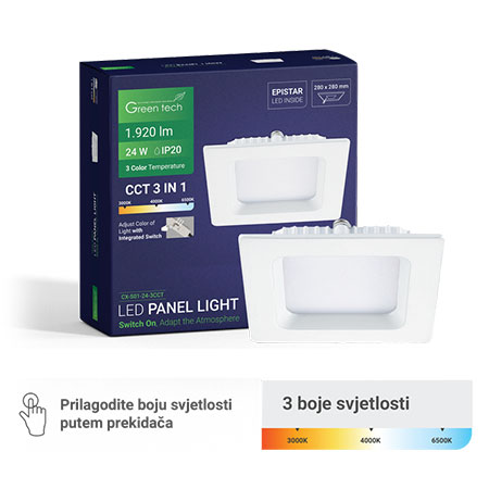 Led panel 24W 3CCT Ugradni Kvadratni Green Tech