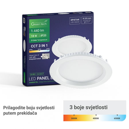 Led panel 18W 3CCT Ugradni Okrugli Green Tech
