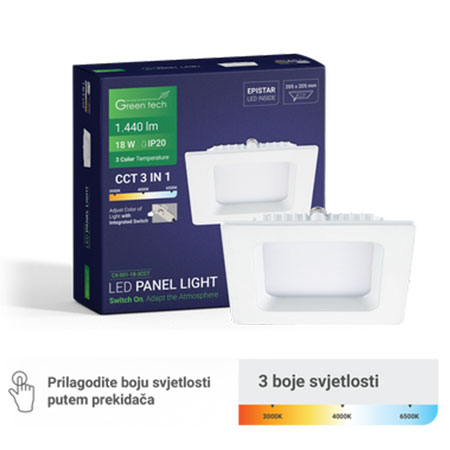Led panel 18W 3CCT Ugradni Kvadratni Green Tech